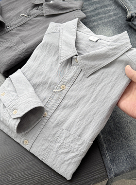 莱赛尔混纺面料！亲肤透气！春季男士纯色休闲长袖衬衫衬衣50526