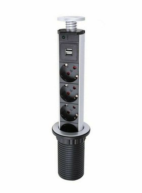 Newest Pull Up 3-Gang Kitchen Worktop Socket with Two USB Po