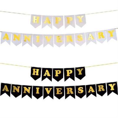Happy Anniversary Banner With Gold Print Party Decor
