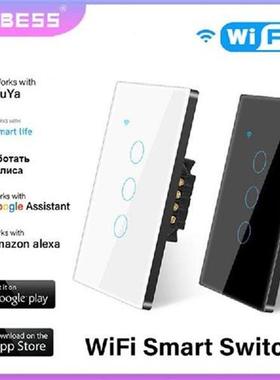 Aubess Tuya Wifi Smart Touch Switch AC100-250V 1/2/3/4 Way
