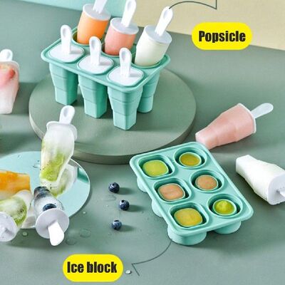 Collapsible Popsicles Molds 6 Ice Makers Silicone Ice Molds