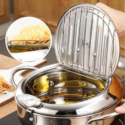 Stainless Steel Frying Pan Kitchen Deep Frying Pot Temperatu