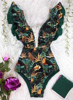 Ba?ador de una pieza con estampado Floral para mujer, traje