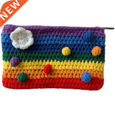 Super Cute Rainbow Knitted Coin Purse Small Zipper Handbag