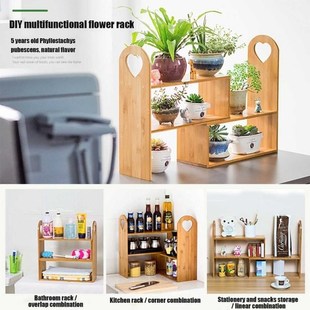 DIY Kitchen Sauce Seasoning Rack Desktop Bookshelf Wood Bamb