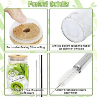 24oz Reusable Straw Cup with Wooden Lid Smoothie Glass Cup a
