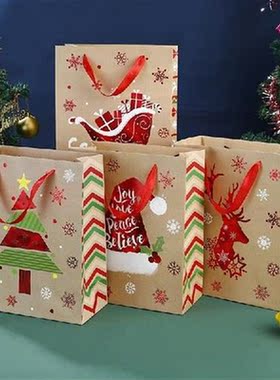 Christmas Kraft Paper Bag Santa Claus New Year Party Gift