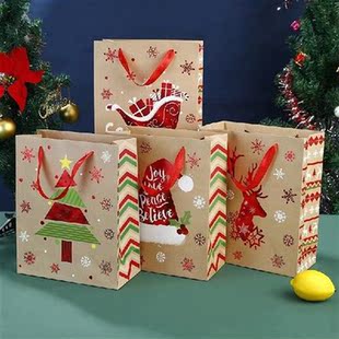 Christmas Kraft Paper Bag Santa Claus New Year Party Gift