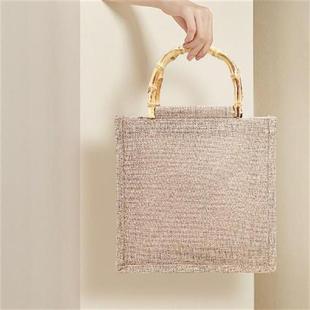 Vintage Tote Bag Burlap Linen Reusable Handbag Handles