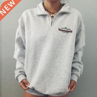 Thick Gray Zipper Letter Print Sweatshirt Oversized Women Au