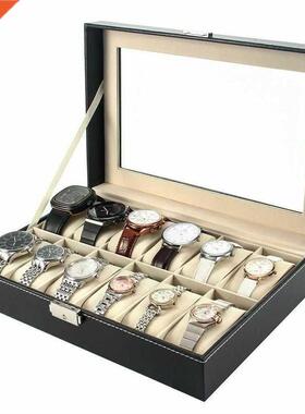 3/6/12 Cells Faux Leather Watch Case Display Storage Box