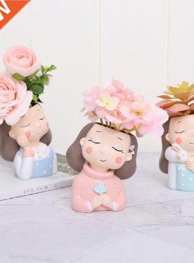 Little Warm Girl Planter Flowerpots Resin Succulent Plants