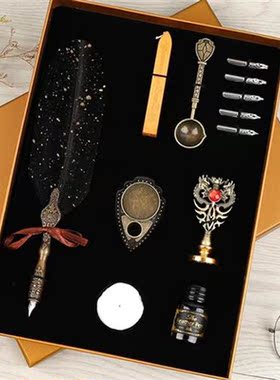 Luxury Fountain Pen Set Vintage Sprinkling Gold Feather Pen