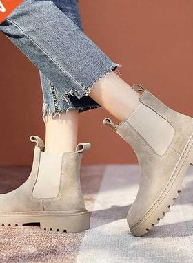 Chelsea Boots Chunky Boots Women Winter Shoes Cow Suede Ank