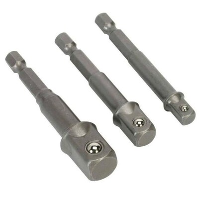 3Pcs Chrome Vanadium Steel Socket Adapter Hex Shank to 1/