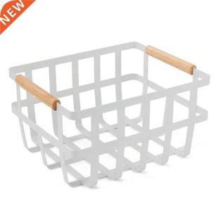 Wire Food Organizer Storage Bin Baskets With Bamboo Handles
