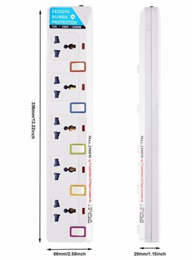 Extension Lead Power Strip Cord Individual Switched Outlet O