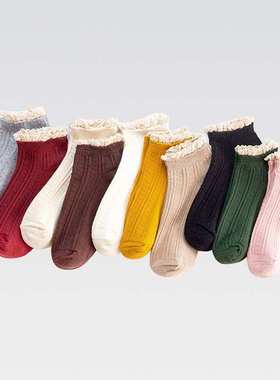 4Pairs Fashion Lace Ruffles Soft Cotton Women Socks Solid Co