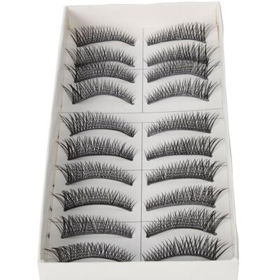 10 Pairs Black Long Thick Cross Style Reusable False Eyelash