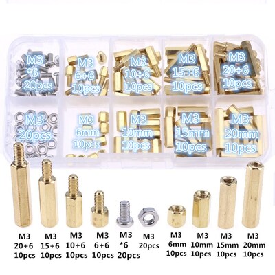 120pcs M3 Male Female Brass Spacer Standoff Screw Nut Assort