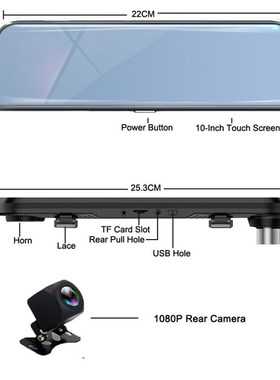 Car DVR Rear View Mirror Recorder 2.5K Video 10 Inch Dash Ca