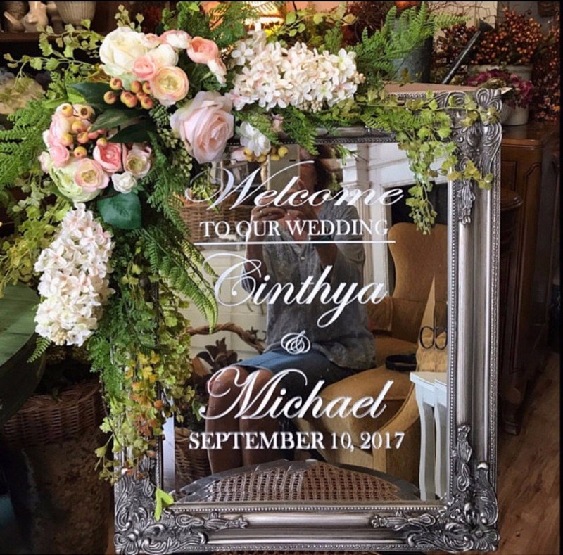 Wedding Welcome Mirror Vinyl er Simple Design Personalized N