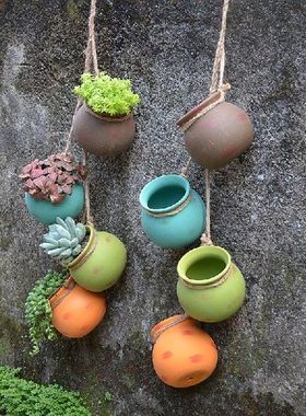 4PCS Ceramics Hanging Flowers Pots Retro Levitating Plant