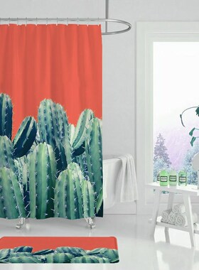 Bath-Curtain Shower Hooks Cactus Polyester-Fabric Home-Decor