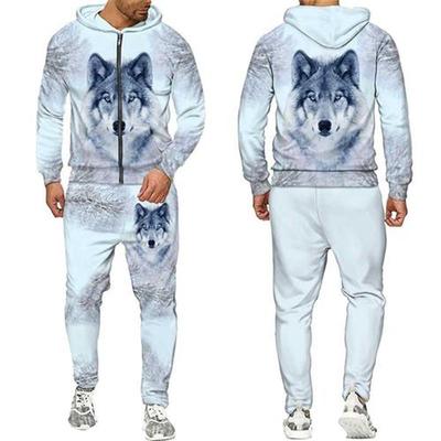 Zipper Hoodie Tracksuit Men Women 3D Print Wolf Loose Couple
