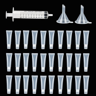 30 Pcs 10ml Empty Lip Gloss Tubes with Funnels Clear Soft Li