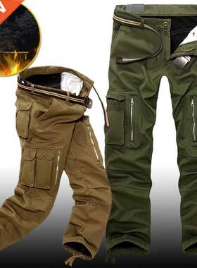 Winter Fleece Warm Tactical Pants Zip Cotton Trousers Loose