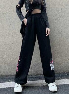 Black Cool Amine Pants Women Summer Cargo Trousers Setwear C