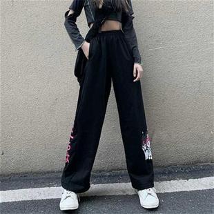 Black Cool Amine Pants Women Summer Cargo Trousers Setwear C