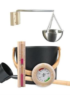 7L Sauna Bucket Set With Long Handle Spoon Hourglass Thermom