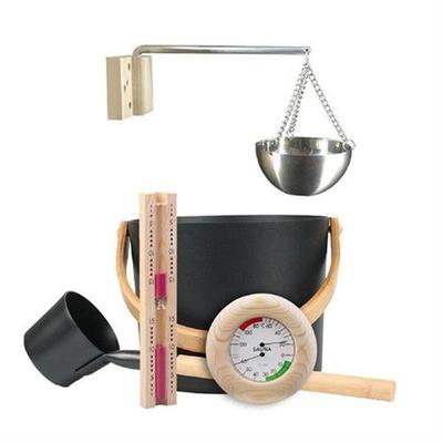 7L Sauna Bucket Set With Long Handle Spoon Hourglass Thermom