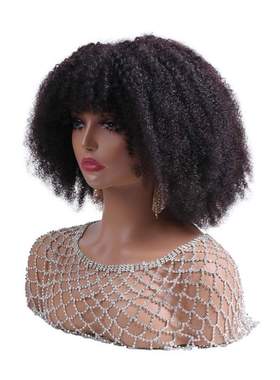 Afro Kinky Curly Wig With Bangs Full Machine Made Short Wig