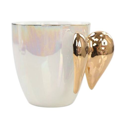 Gold-Plated Handle Angel Wings Coffee Cup White Ceramic Offi