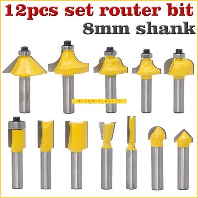 12pcs Milling Cutter Router Bit Set 8mm Wood Cutter bide Sha