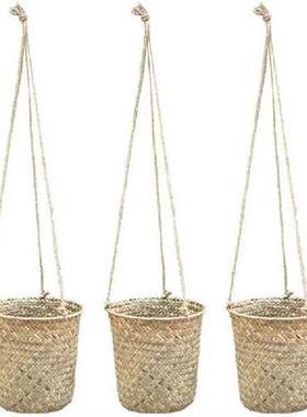 3-Piece Hand-Woven Storage Basket Wicker Hanging Flower Pot