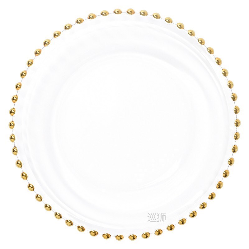 Nordic Gold Bead Glass Charger Plate for Dinner Decorative S