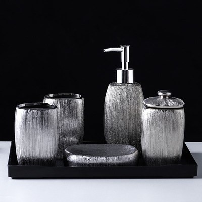 Electroplated Silver Ceramic Bathroom Accessories 6pcs Set W