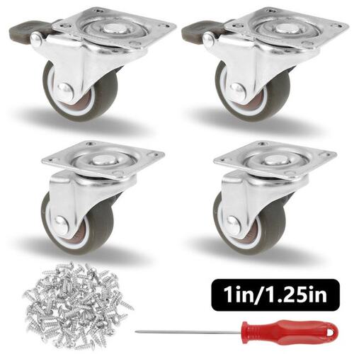 4pc Furniture Casters Soft Rubber Swivel Caster Quite Roller