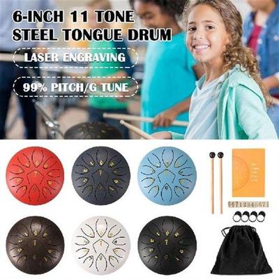 6 Inch 11-Note Steel Tongue Drum with Drumsticks Hand Pan