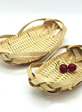 Fruit Basket Bamboo Tray Sushi Plate Stagger Knit Handmade