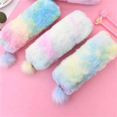 Cute Rainbow Plush Pencil Case For Girls Pencil Bag