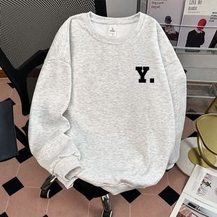 字母印花美式纯棉加绒加厚男女款百搭款中大童秋冬季宽松卫衣