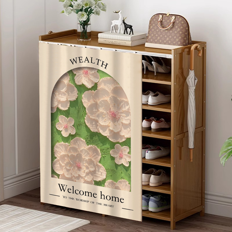 鞋柜置物遮挡帘滑轨式拉帘柜子书架货架橱柜防尘布帘杂物遮丑帘子