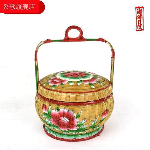 潮纯88274绘竹篮汕手婚嫁花彩篮竹编篮子收工纳蓝储物篮传竹统艺