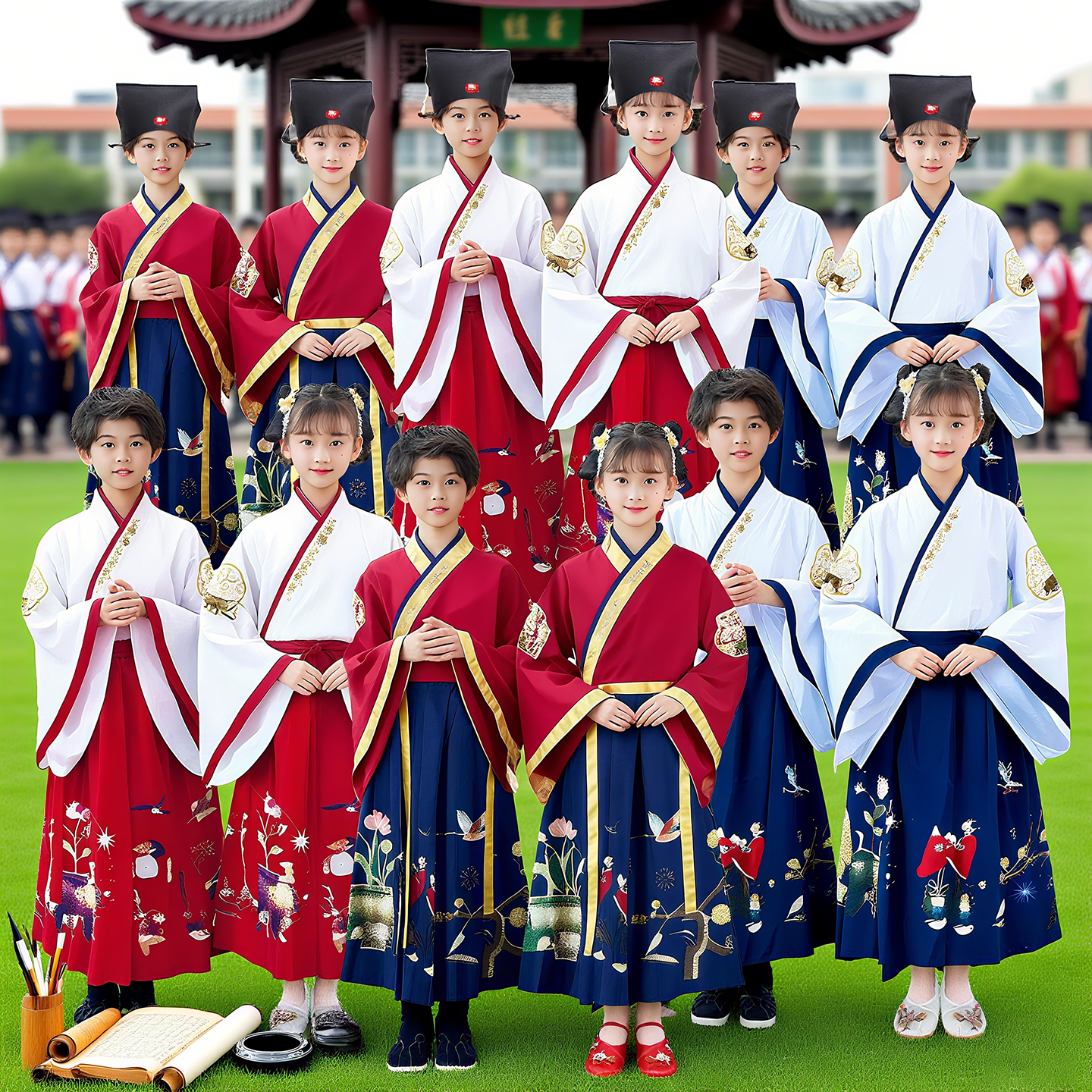儿童古装汉服开笔礼仪款开笔破蒙慧启人生连体国学服装儿童演出服