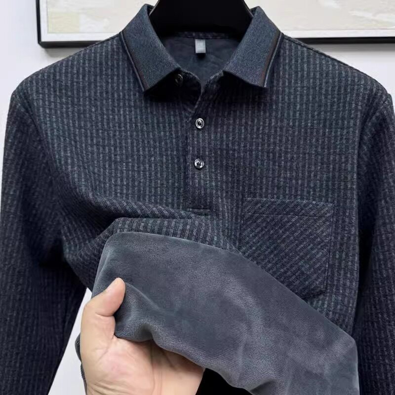 BOZZ BURY~高效暖绒！真口袋长袖t恤男士加绒加厚保暖格子polo衫